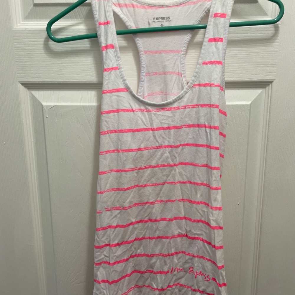 Express Pink and White Striped Racerback Tank